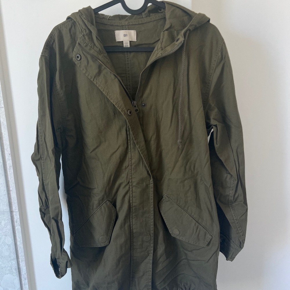 BP Green Cotton Hooded Drawstring Zipper Pocket Cargo Utility Jacket